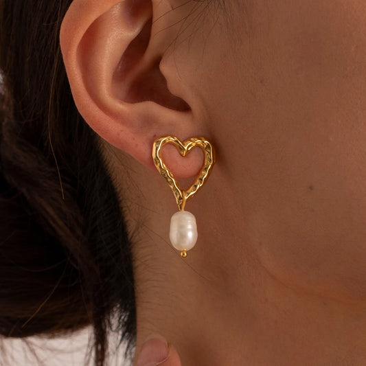 Boucles d'oreilles Amour Perlé pendantes en acier inoxydable